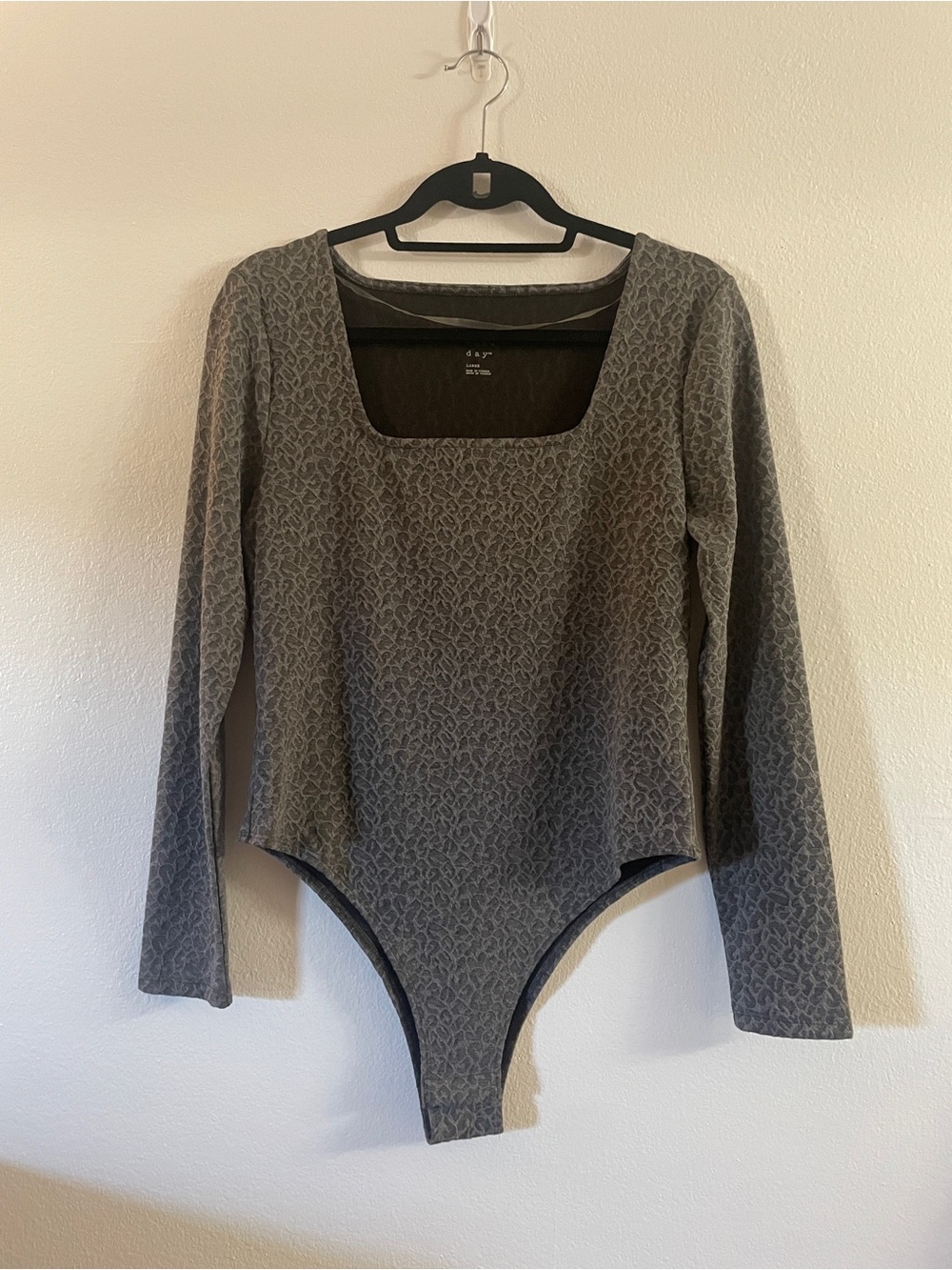 Square Neck Long Sleeve Bodysuit in Heather Gray NWOT